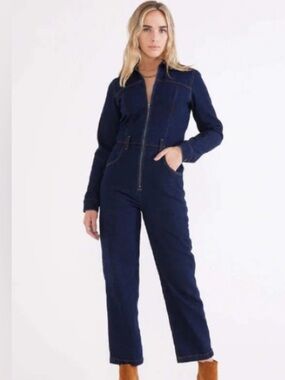 Etica Farrah Denim Boilersuit Jumpsuit in Night Swim